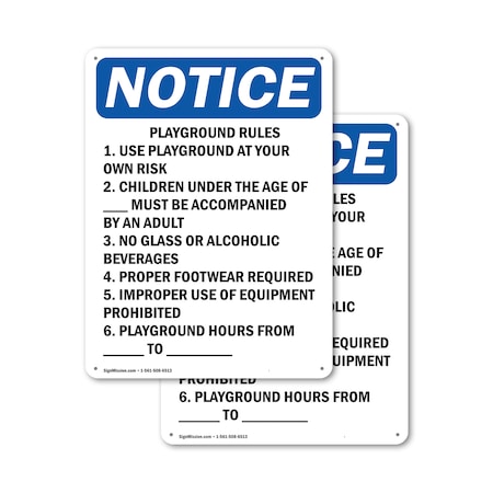 Signmission Playground Rules 1. Use Playground, 7 in W x Rectangle, Aluminum OS-2PACK-NS-A-710-V-17322